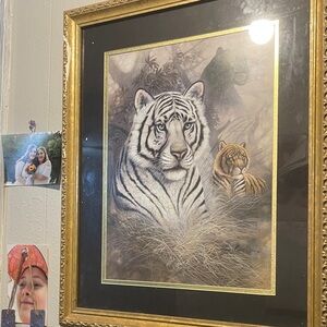Antique Gold and Black Framed Tiger Art